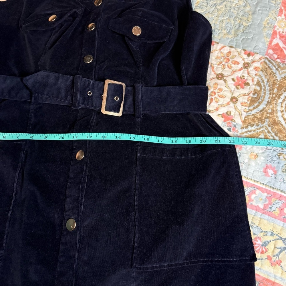 Maeve Anthropologie Corduroy Navy Blue Slim Pinafore Midi Dress size 16 W Preppy - Picture 10 of 15